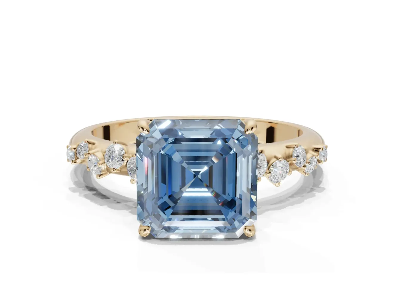Asscher Cut Graduated Solitaire Engagement Ring Setting for a Fancy Blue Lab-Grown Diamond | Yellow Gold