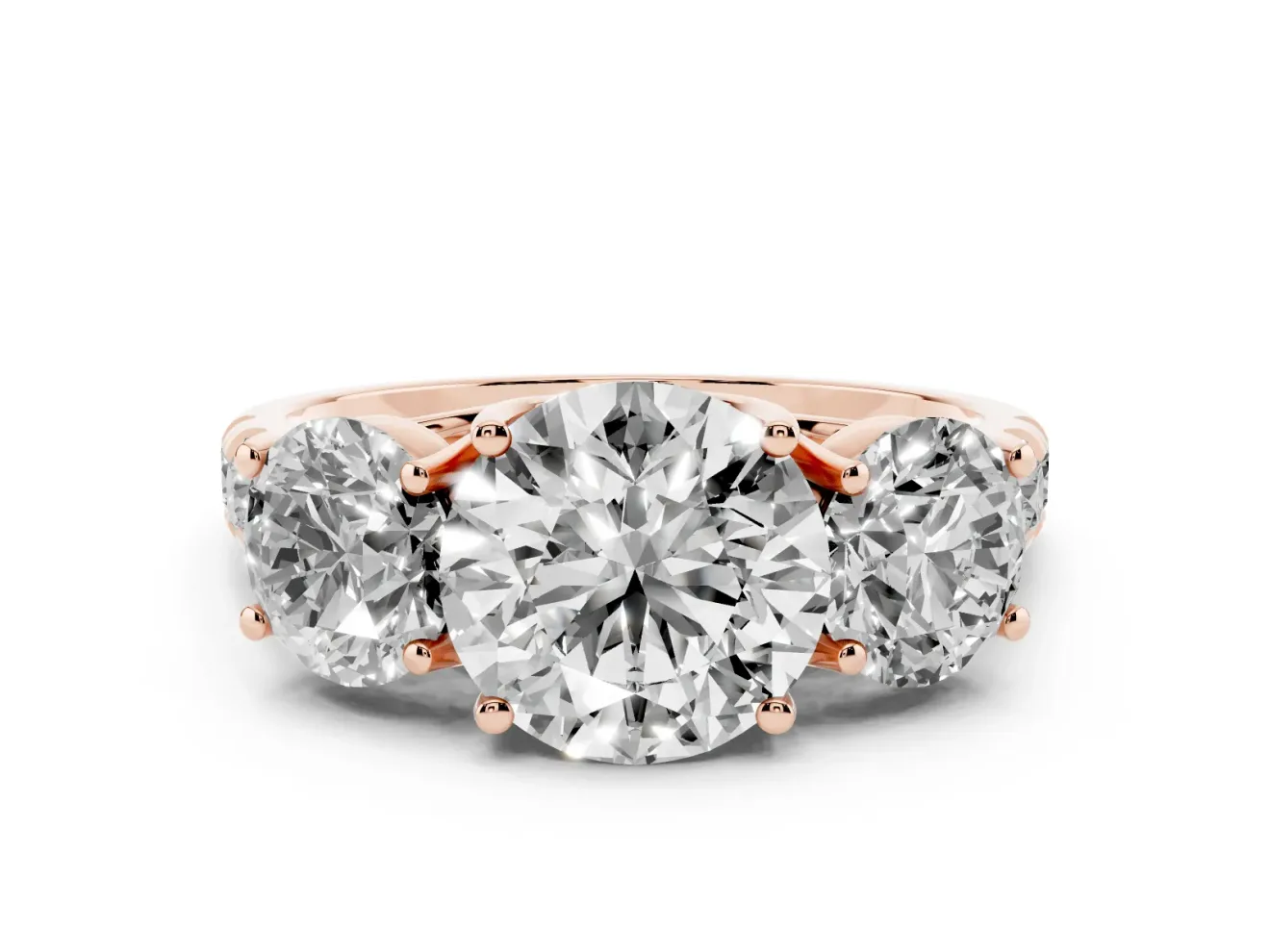 Round Three Stone Engagement Ring Setting | Accented Shoulders | Rose Gold
