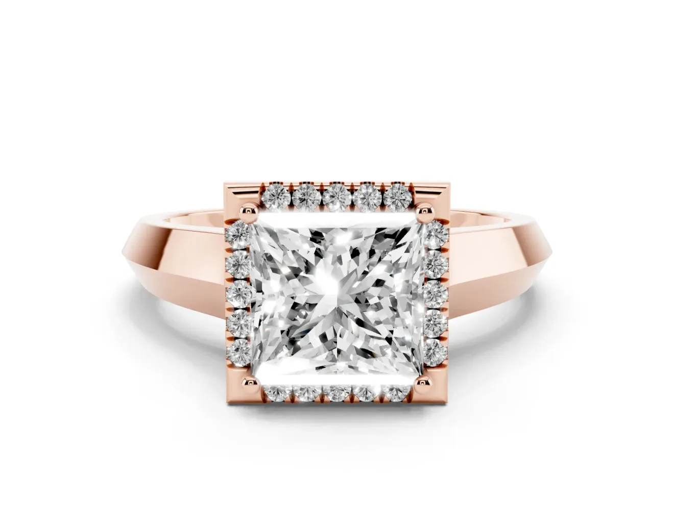 Princess Cut Halo Engagement Ring Setting | Knife-Edge Band | Rose Gold