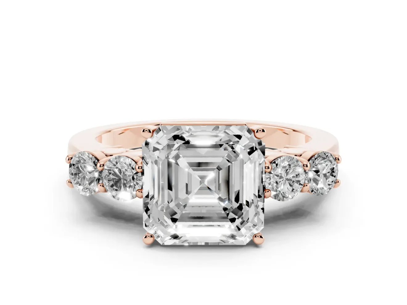 Asscher Cut Close Set Five Stone Engagement Ring Setting | Rose Gold