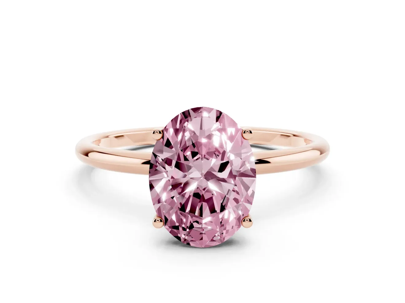Oval Thin Solitaire Engagement Ring Setting for a Fancy Pink Lab-Grown Diamond | Straight Plain Band | Rose Gold