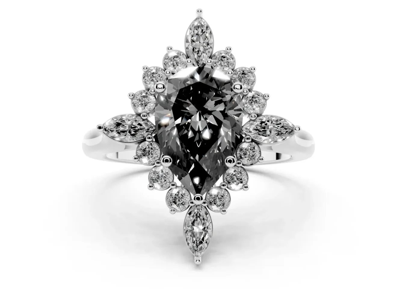Pear-Shaped Cluster Halo Engagement Ring Setting for a Black Center | Platinum