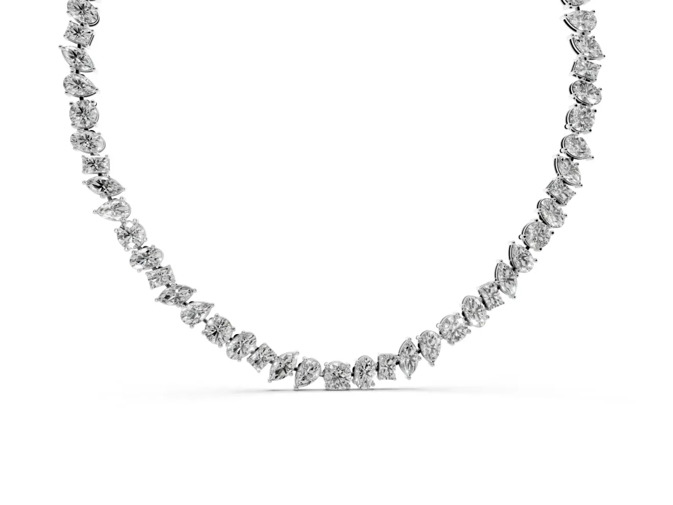 Mixed Shape Lab-Grown Diamond Tennis Necklace | Claw Prong Links | White Gold