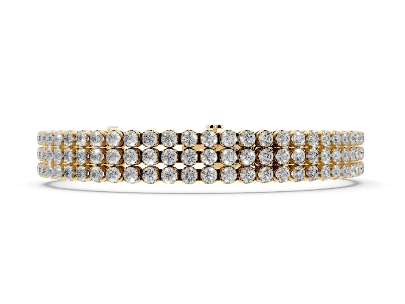Round Lab-Grown Diamond Three-Row Tennis Bracelet | Claw Prong Cups | Yellow Gold