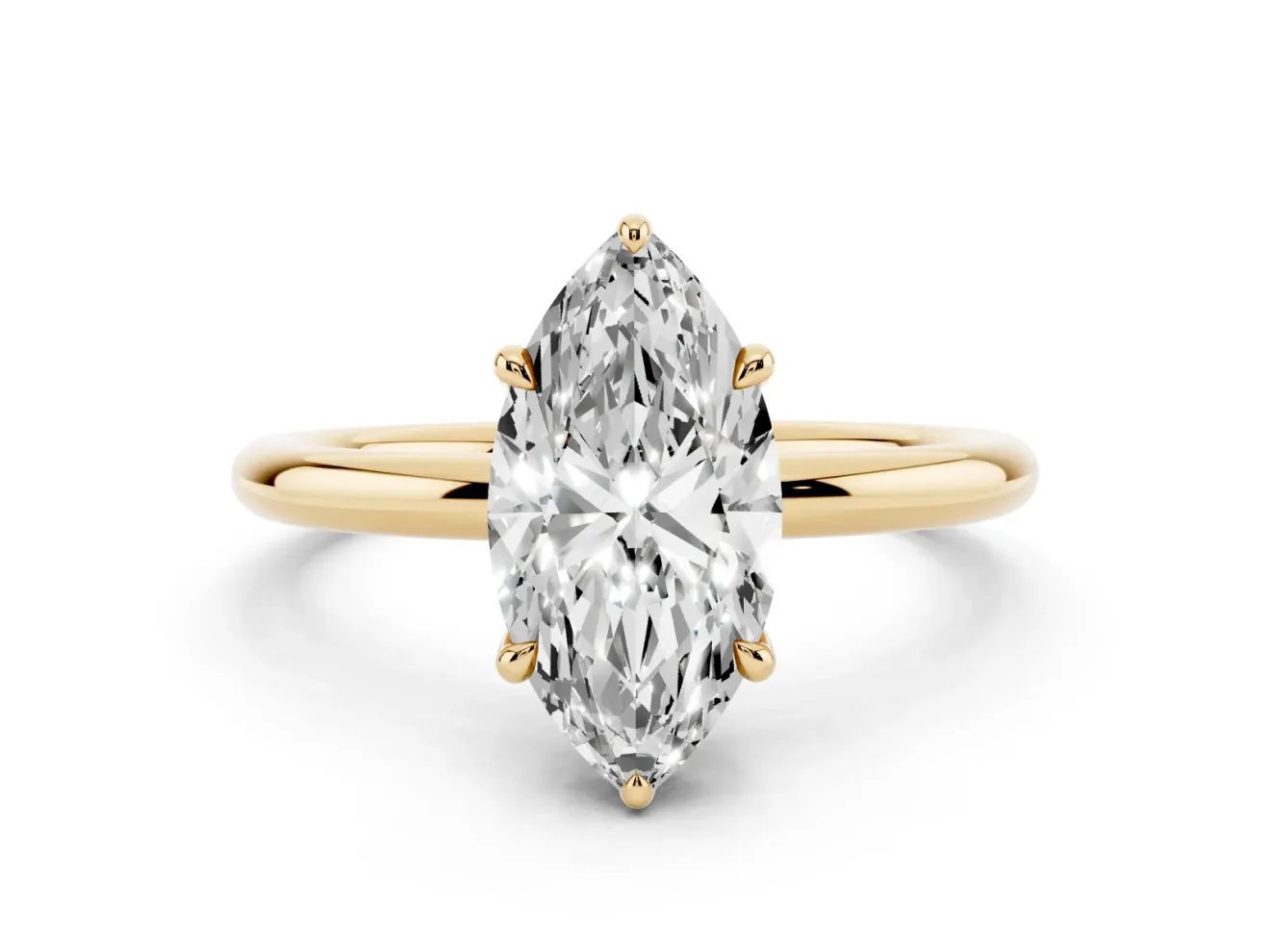 Marquise Hidden Halo Engagement Ring Setting | Thin Plain Band | Yellow Gold