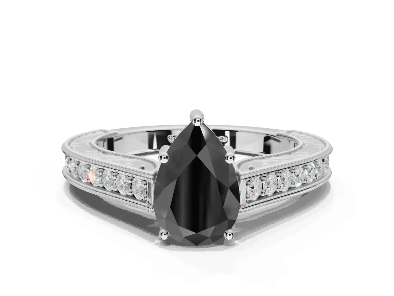 Pear-Shaped Vintage Pavé Engagement Ring Setting for a Black Center | Platinum