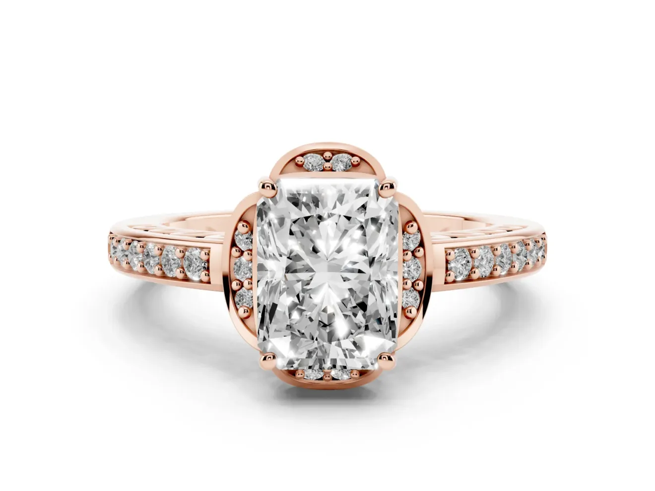 Radiant Cut Floral Pavé Engagement Ring Setting | Petal Accents | Rose Gold