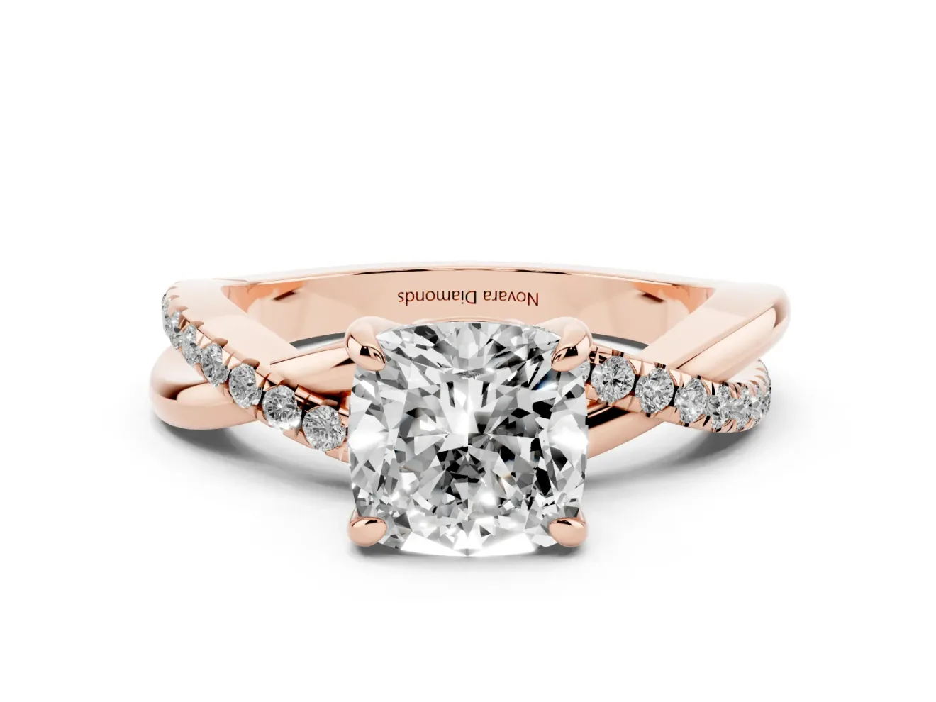 Cushion Cut Pavé Twist Engagement Ring Setting | Crossover Band | Rose Gold