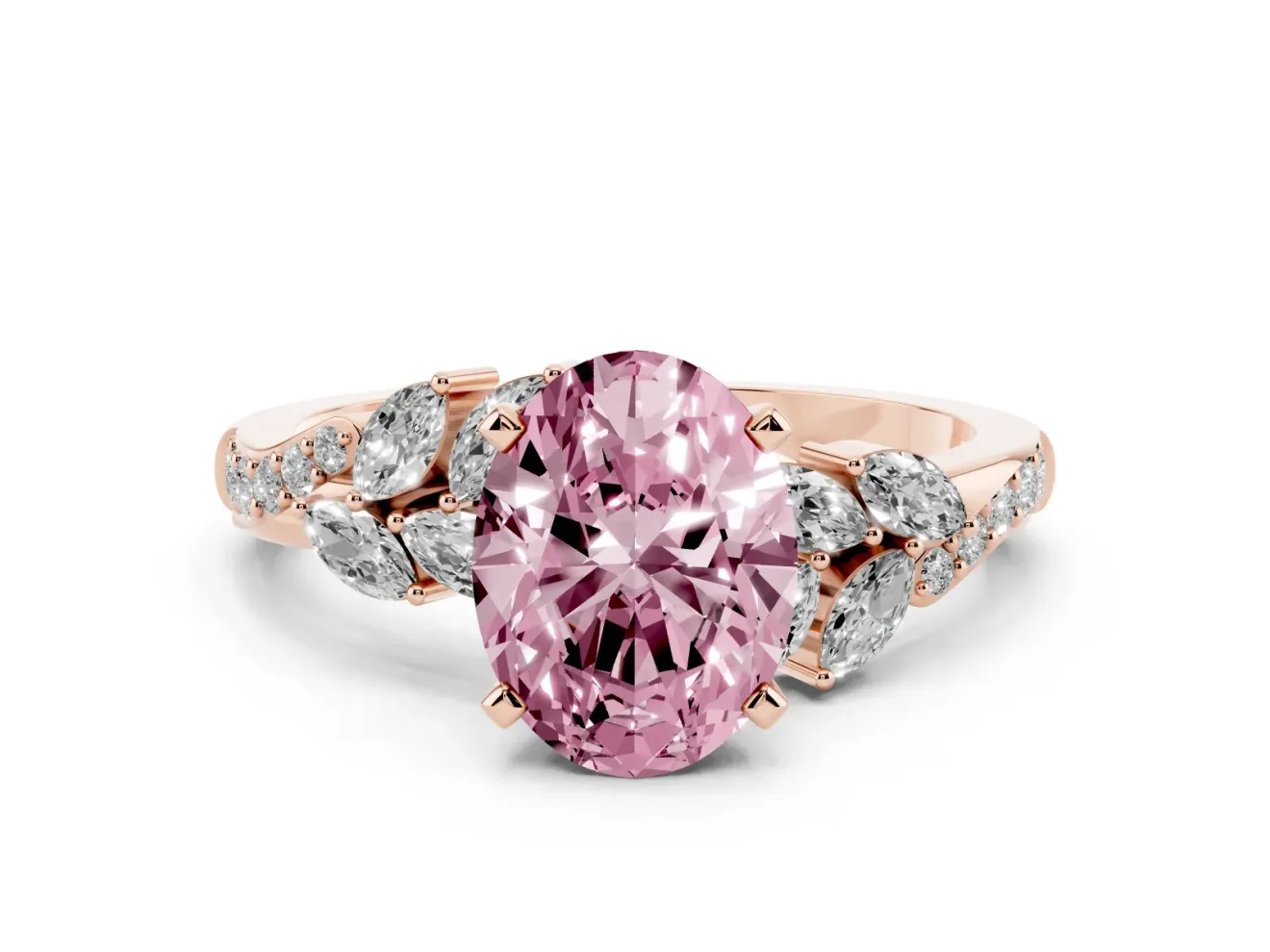 Oval Floral Side Stone Engagement Ring Setting for a Fancy Pink Lab-Grown Diamond | Rose Gold