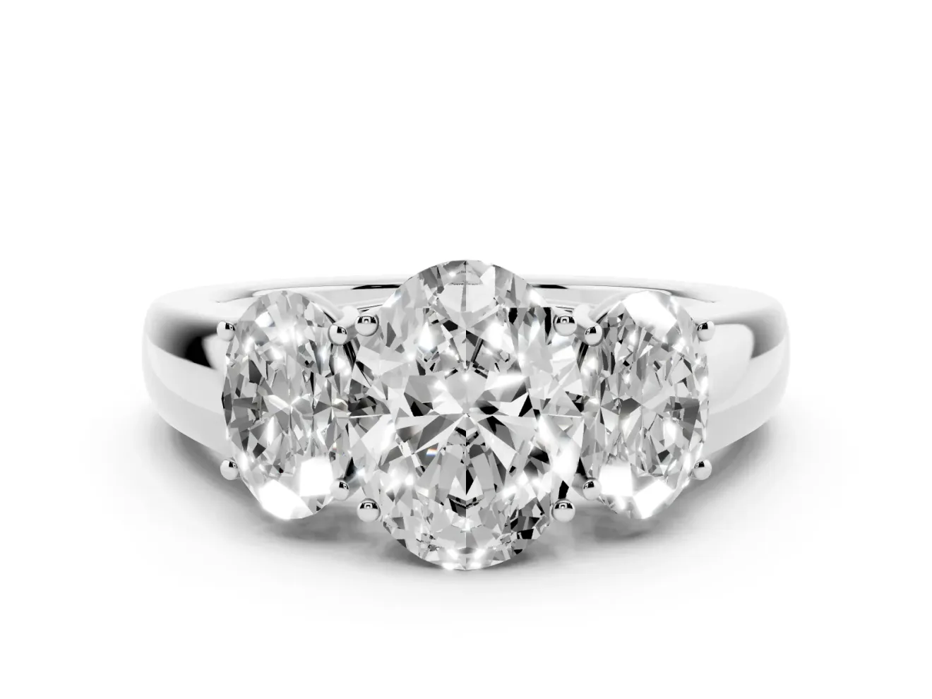 Oval Three Stone Engagement Ring Setting | Touching Side Stones | White Gold