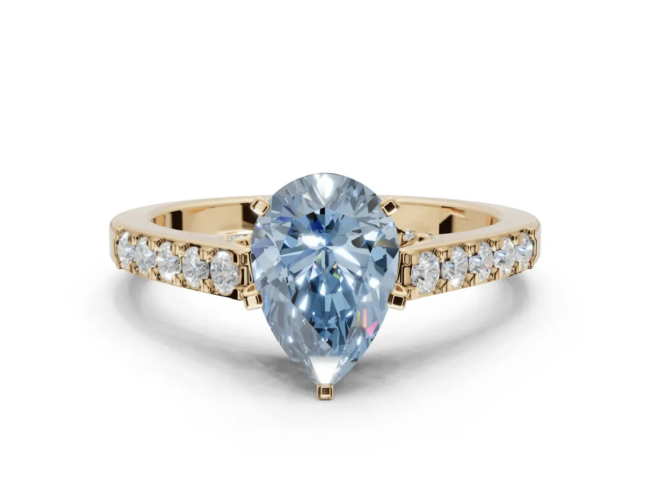 Pear-Shaped Pavé Solitaire Engagement Ring Setting for a Fancy Blue Lab-Grown Diamond | Crossover Gallery | Yellow Gold