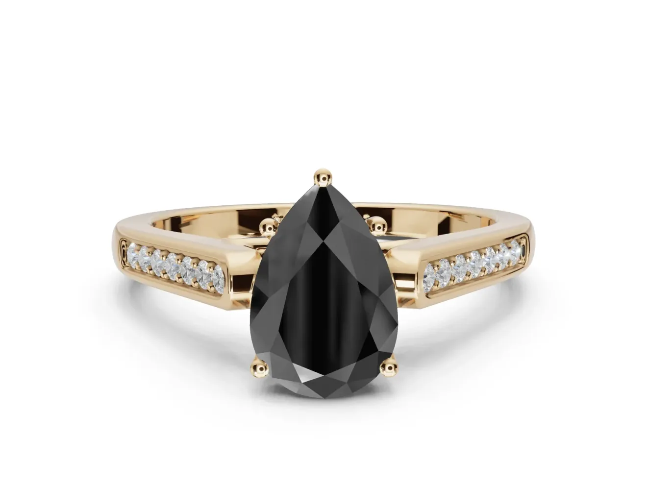 Pear-Shaped Cathedral Solitaire Engagement Ring Setting for a Black Center | Yellow Gold