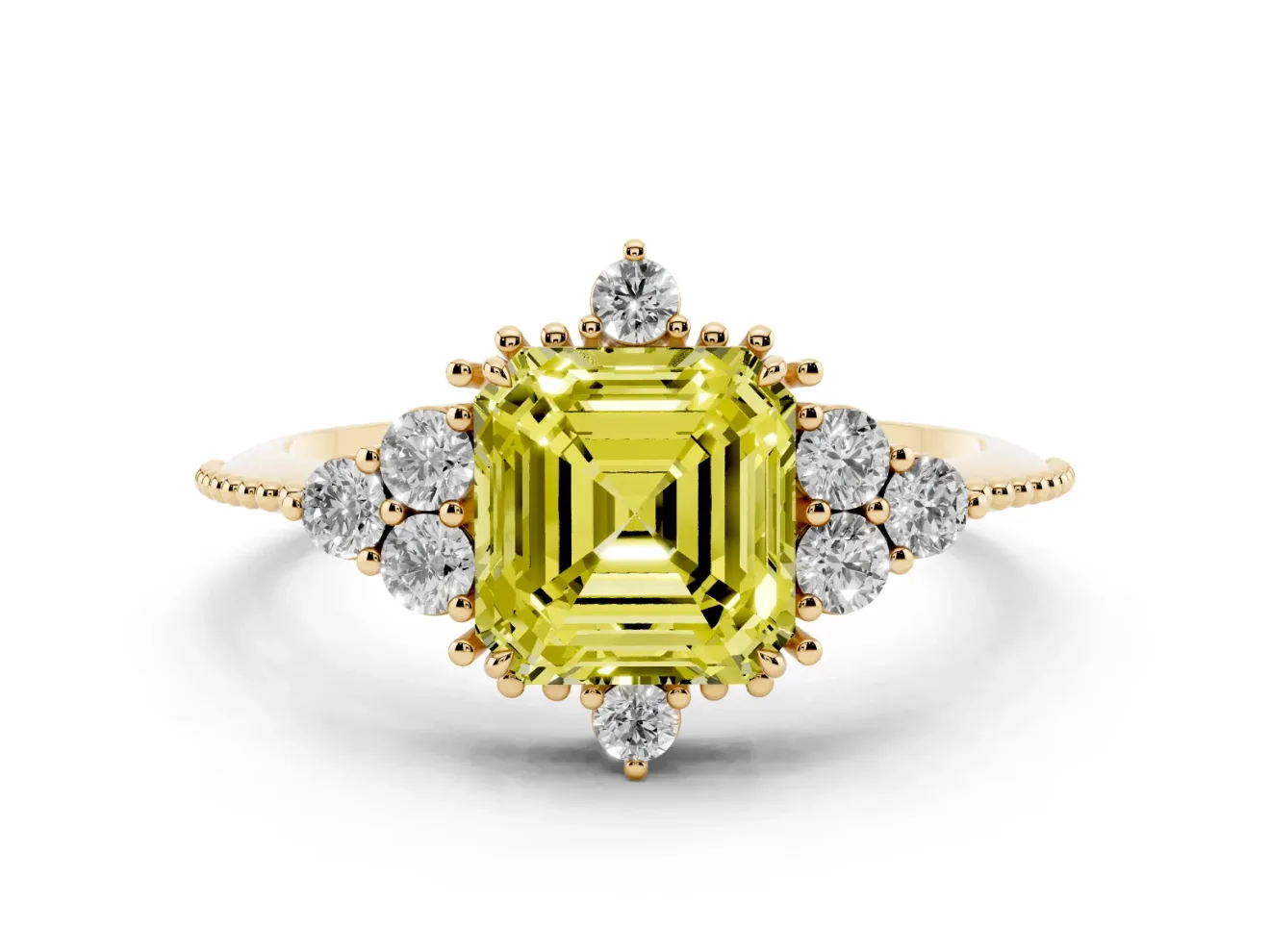 Asscher Cut Cluster Engagement Ring Setting for a Fancy Yellow Lab-Grown Diamond | Yellow Gold