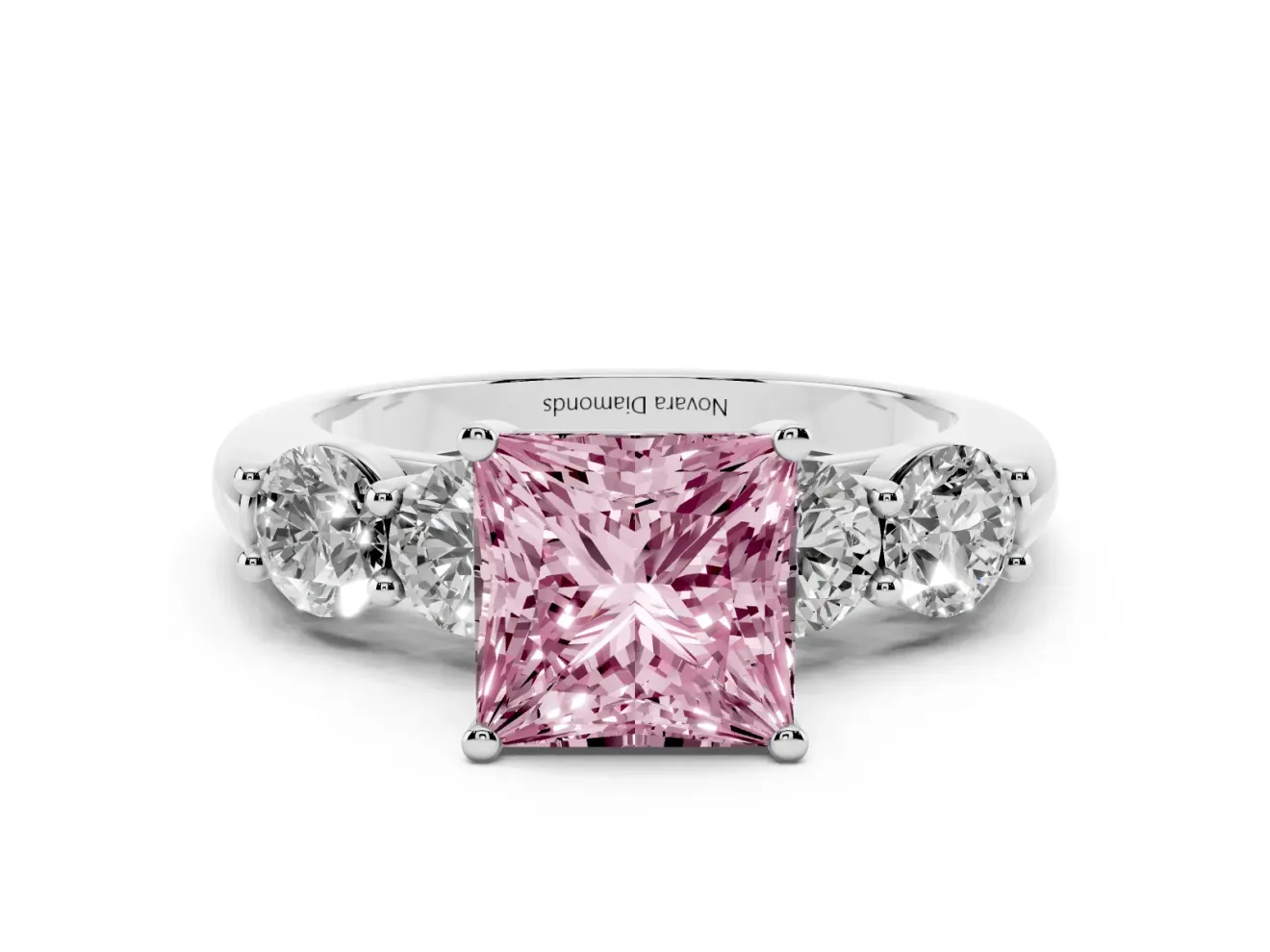Princess Cut Five Stone Engagement Ring Setting for a Fancy Pink Lab-Grown Diamond | Prong Set Side Stones | White Gold