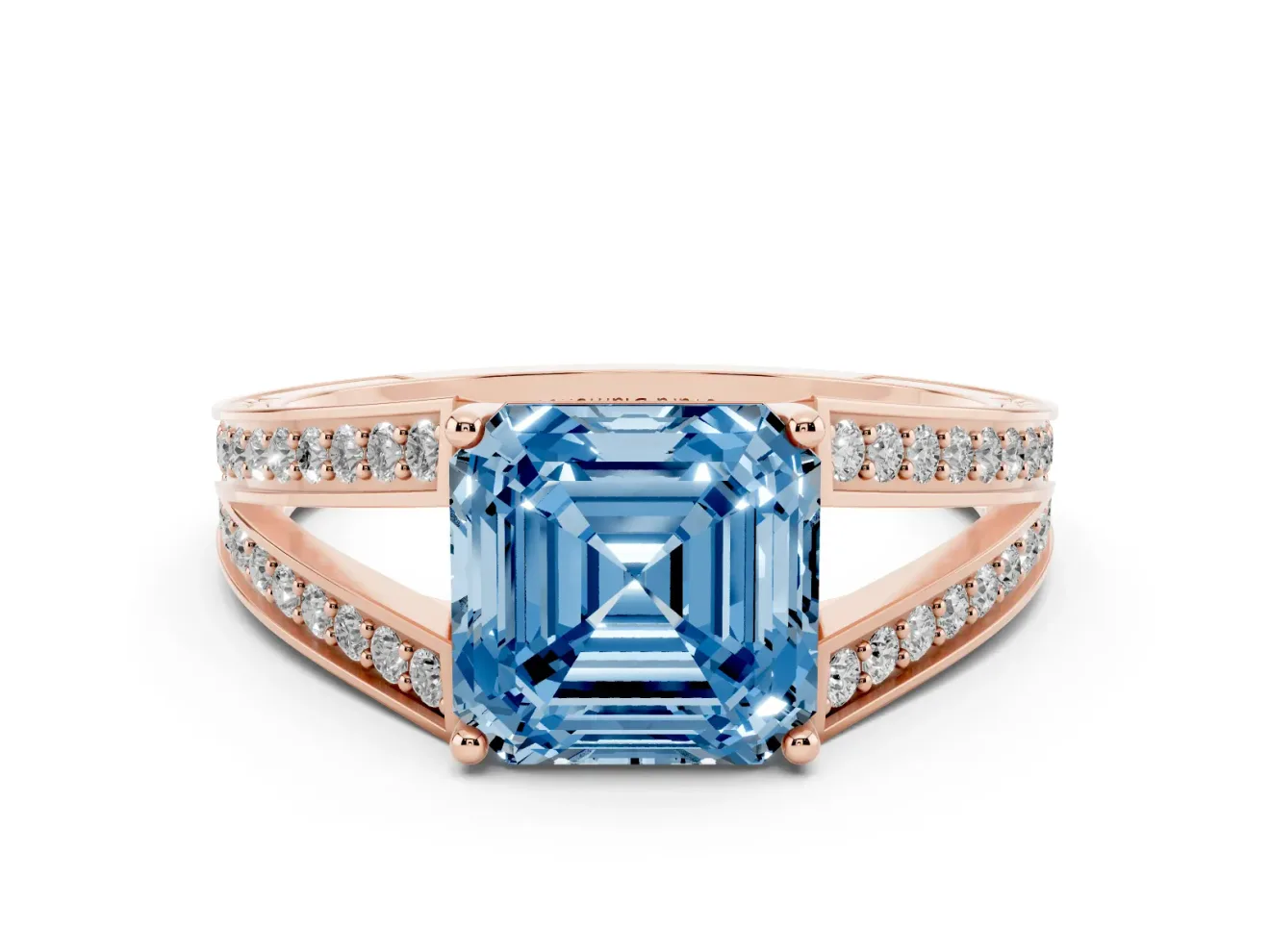 Asscher Cut Split Shank Pavé Engagement Ring Setting for a Fancy Blue Lab-Grown Diamond | Rose Gold