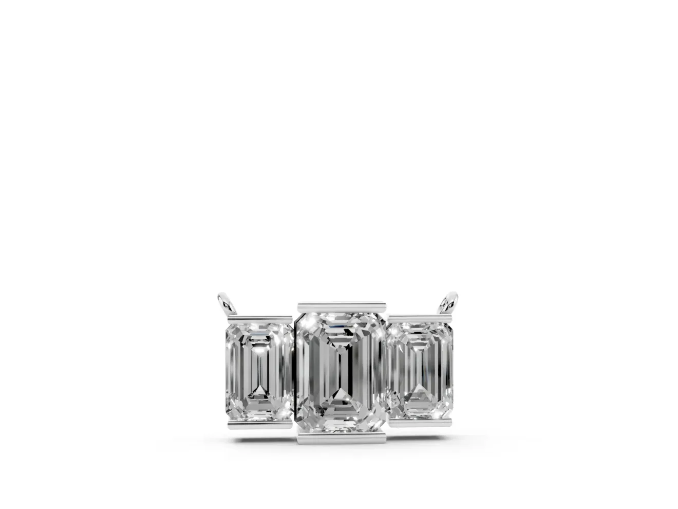 Emerald Cut Lab-Grown Diamond Three-Stone Bar Pendant Necklace | Bar Prong Ends | Sterling Silver