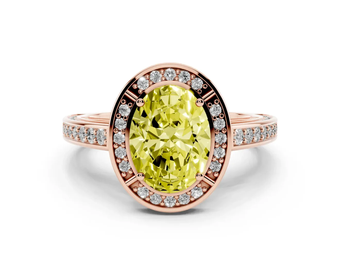 Oval Sectioned Halo Engagement Ring Setting for a Fancy Yellow Lab-Grown Diamond | Rose Gold