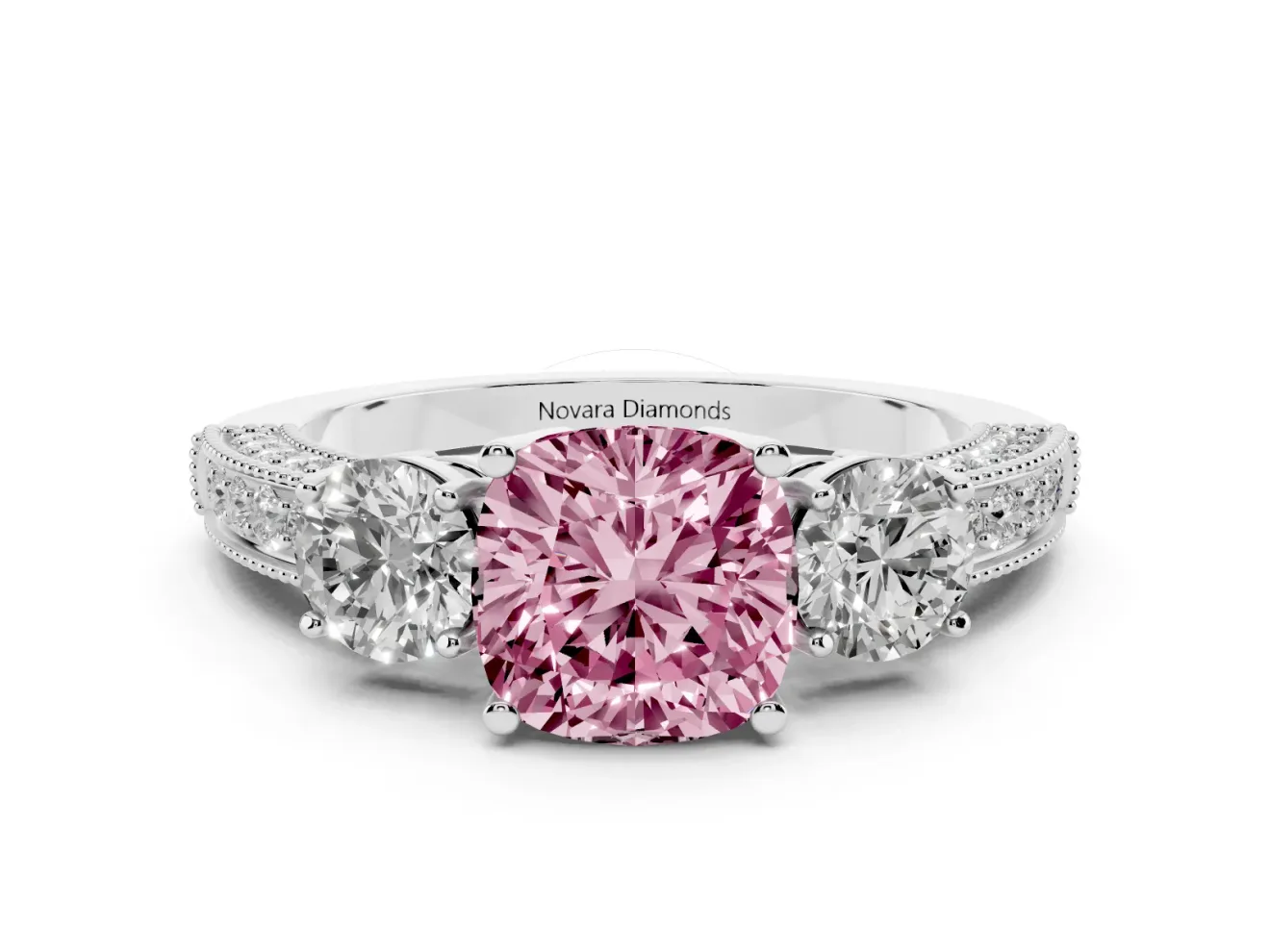 Cushion Cut Engagement Ring Setting for a Fancy Pink Lab-Grown Diamond | Sterling Silver - Design NV-24907