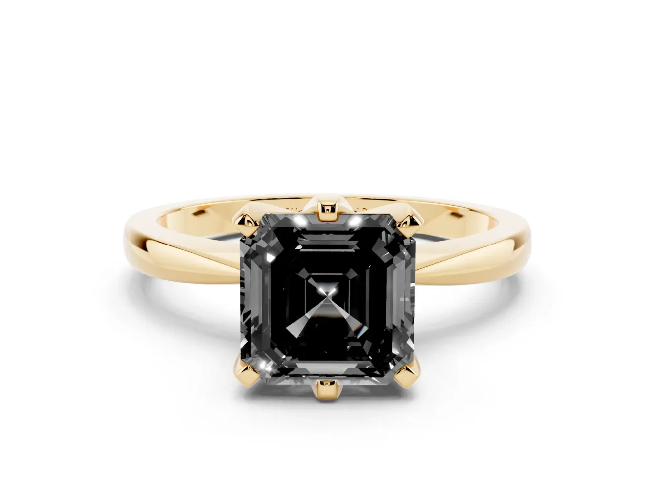 Asscher Cut Tapered Solitaire Engagement Ring Setting for a Black Center | Yellow Gold