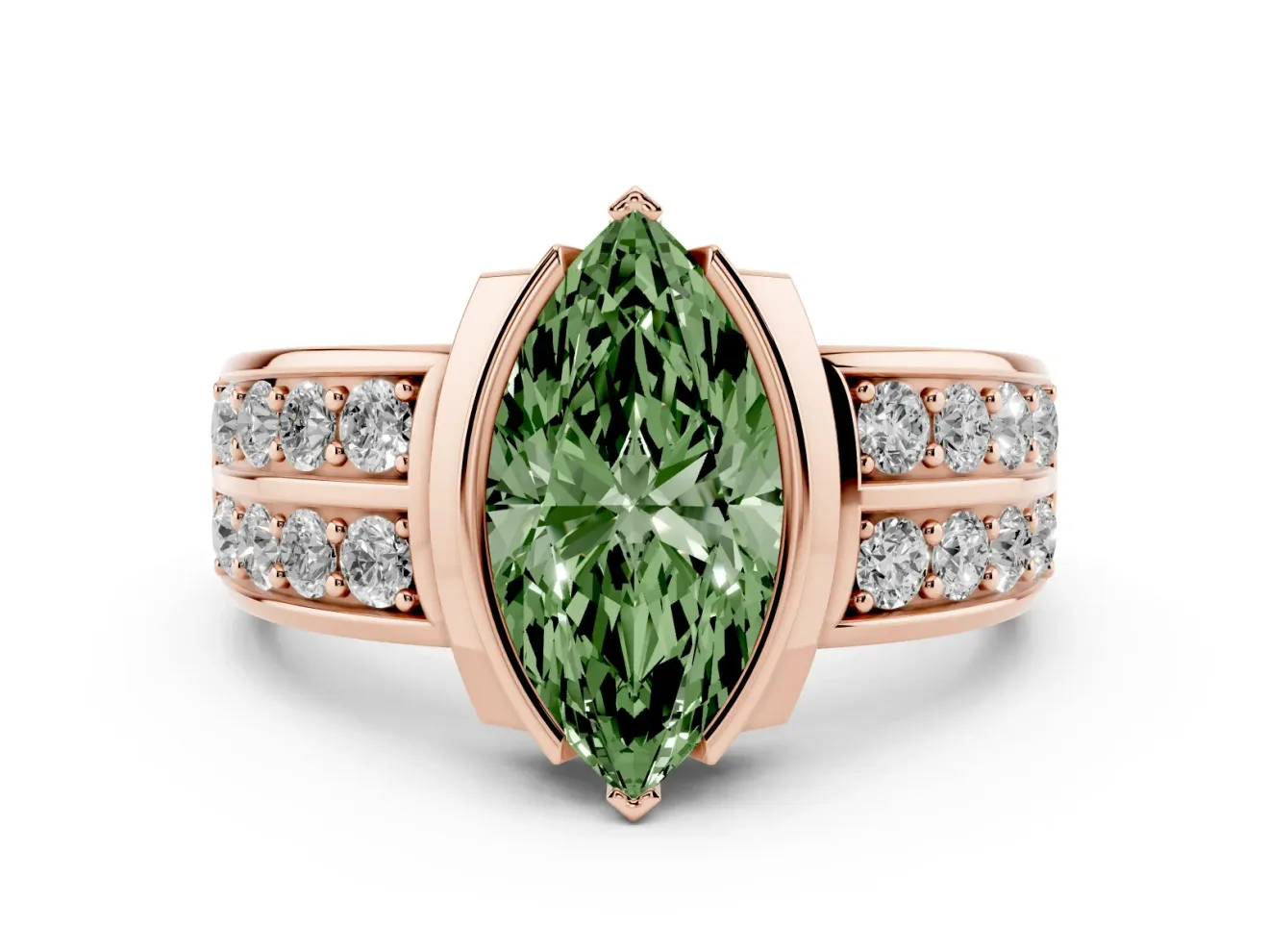 Marquise Half Bezel Engagement Ring Setting for a Fancy Green Lab-Grown Diamond | Double Row Channel Band | Rose Gold