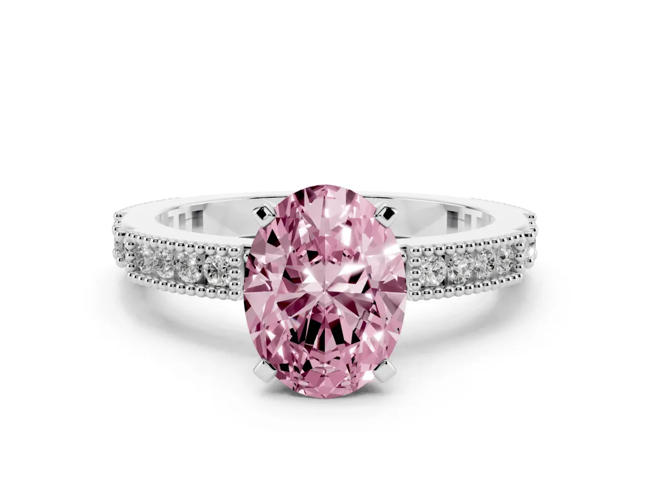 Oval Vintage Pavé Engagement Ring Setting for a Fancy Pink Lab-Grown Diamond | Sterling Silver
