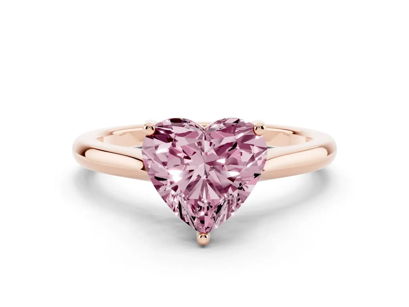 Fancy Pink Heart Cut Diamond Solitaire Ring Set in Rose gold with Cathedral Band and Prong Setting
