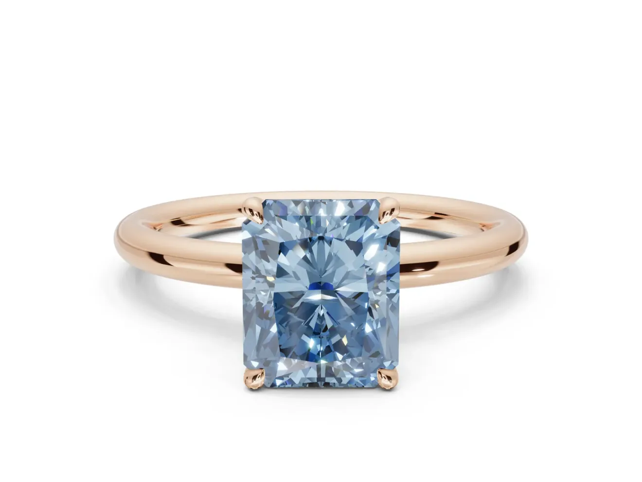 Radiant Cut Hidden Halo Ring Setting for a Fancy Blue Lab-Grown Diamond | Rose Gold