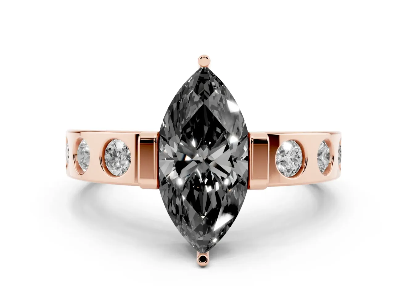 Marquise Tension Style Engagement Ring Setting for a Black Center | Flush Set Accents | Rose Gold