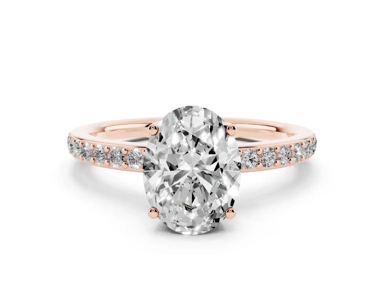 Oval Hidden Halo Pavé Engagement Ring Setting | Micro Pavé Band | Rose Gold