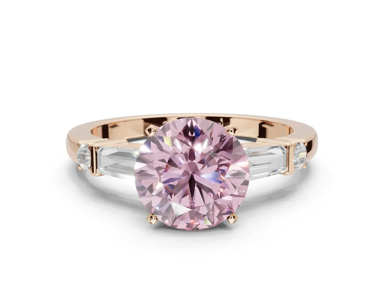 Round Tapered Baguette Engagement Ring Setting for a Fancy Pink Lab-Grown Diamond | Rose Gold