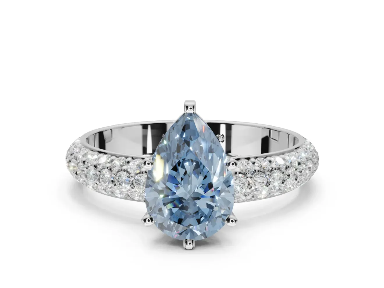 Pear-Shaped Domed Pavé Engagement Ring Setting for a Fancy Blue Lab-Grown Diamond | Sterling Silver