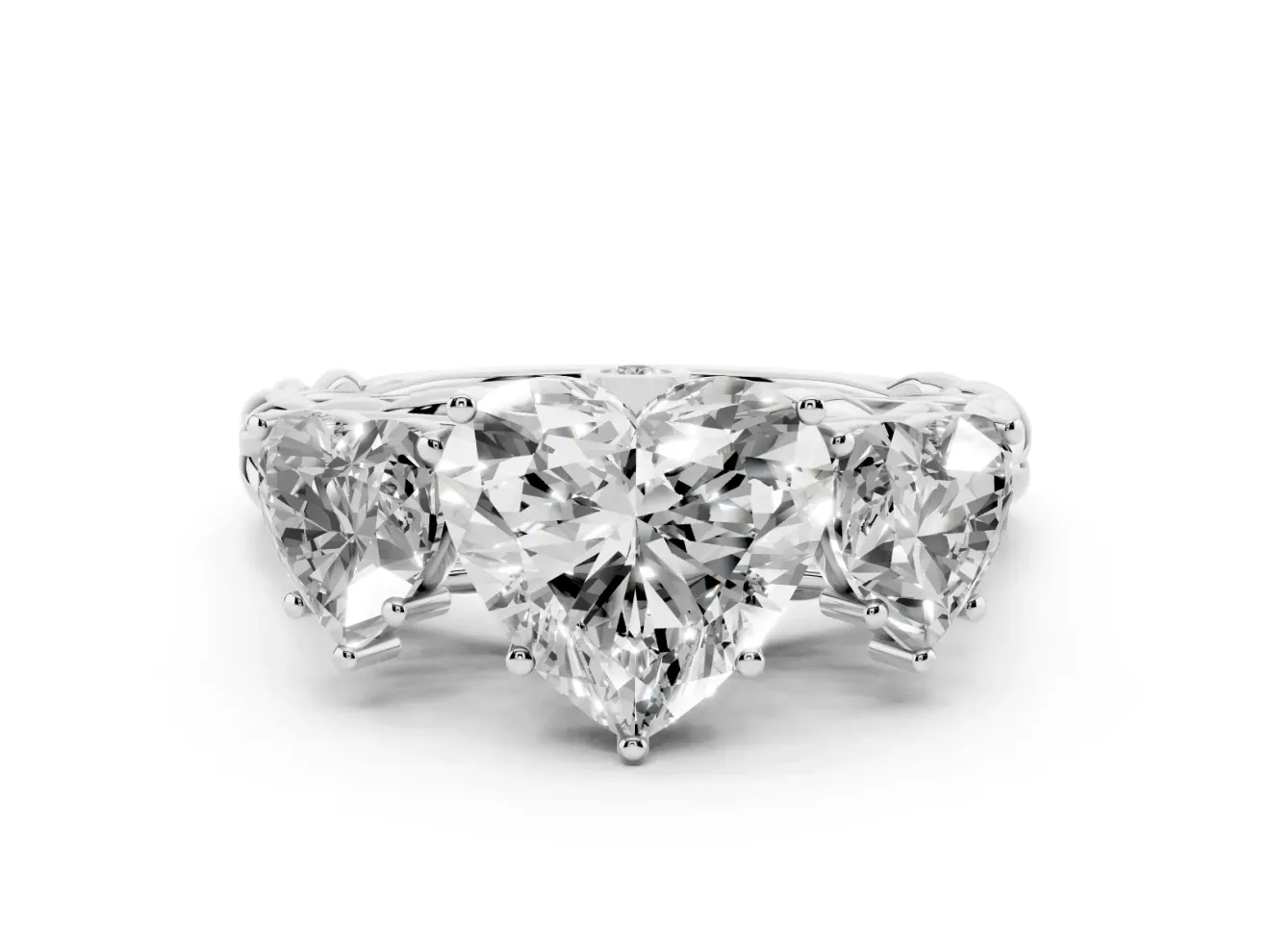 Heart-Shaped Three Stone Engagement Ring Setting | Braided Band | White Gold