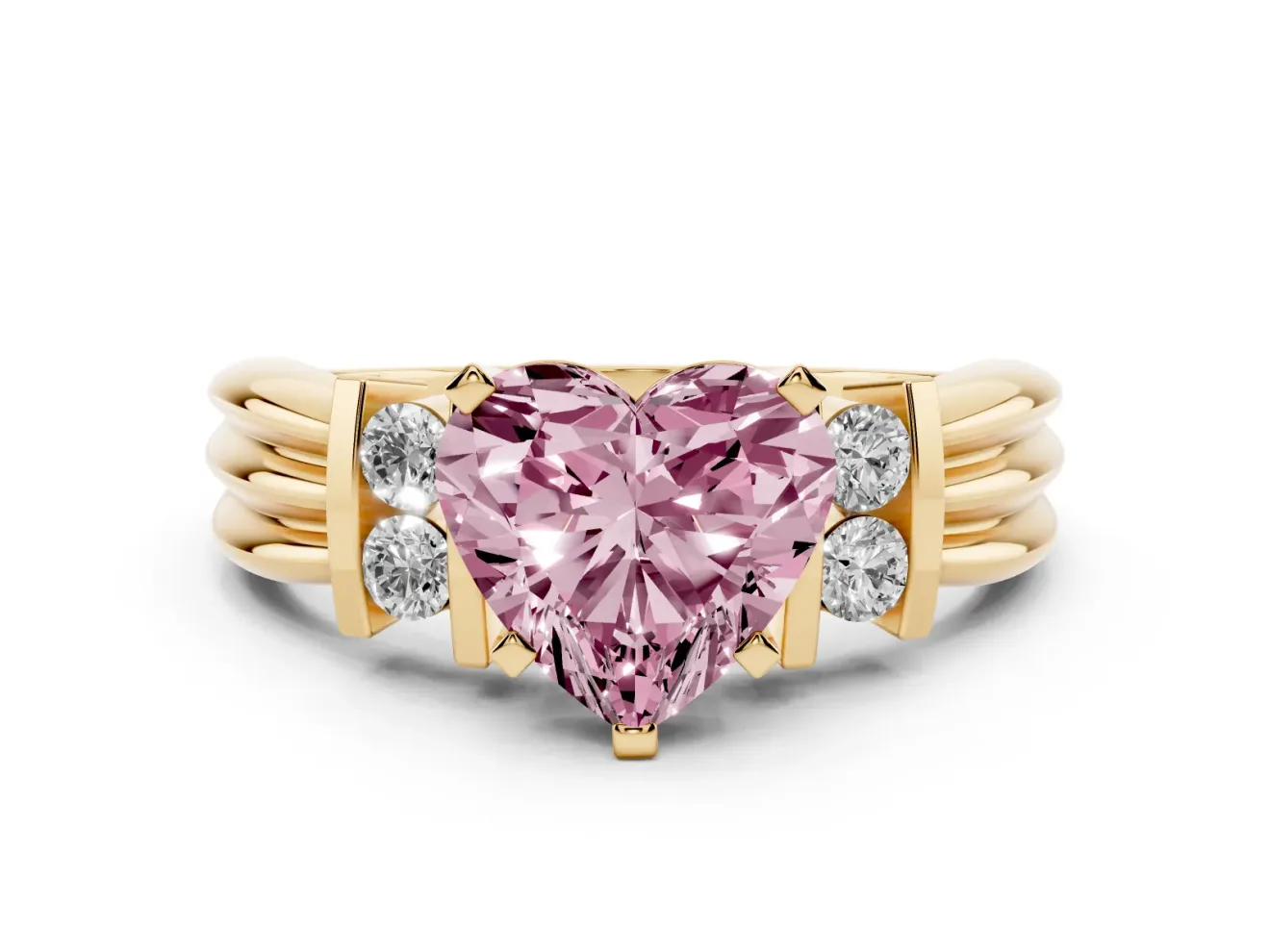 Heart-Shaped Bar-Set Engagement Ring Setting for a Fancy Pink Lab-Grown Diamond | Yellow Gold