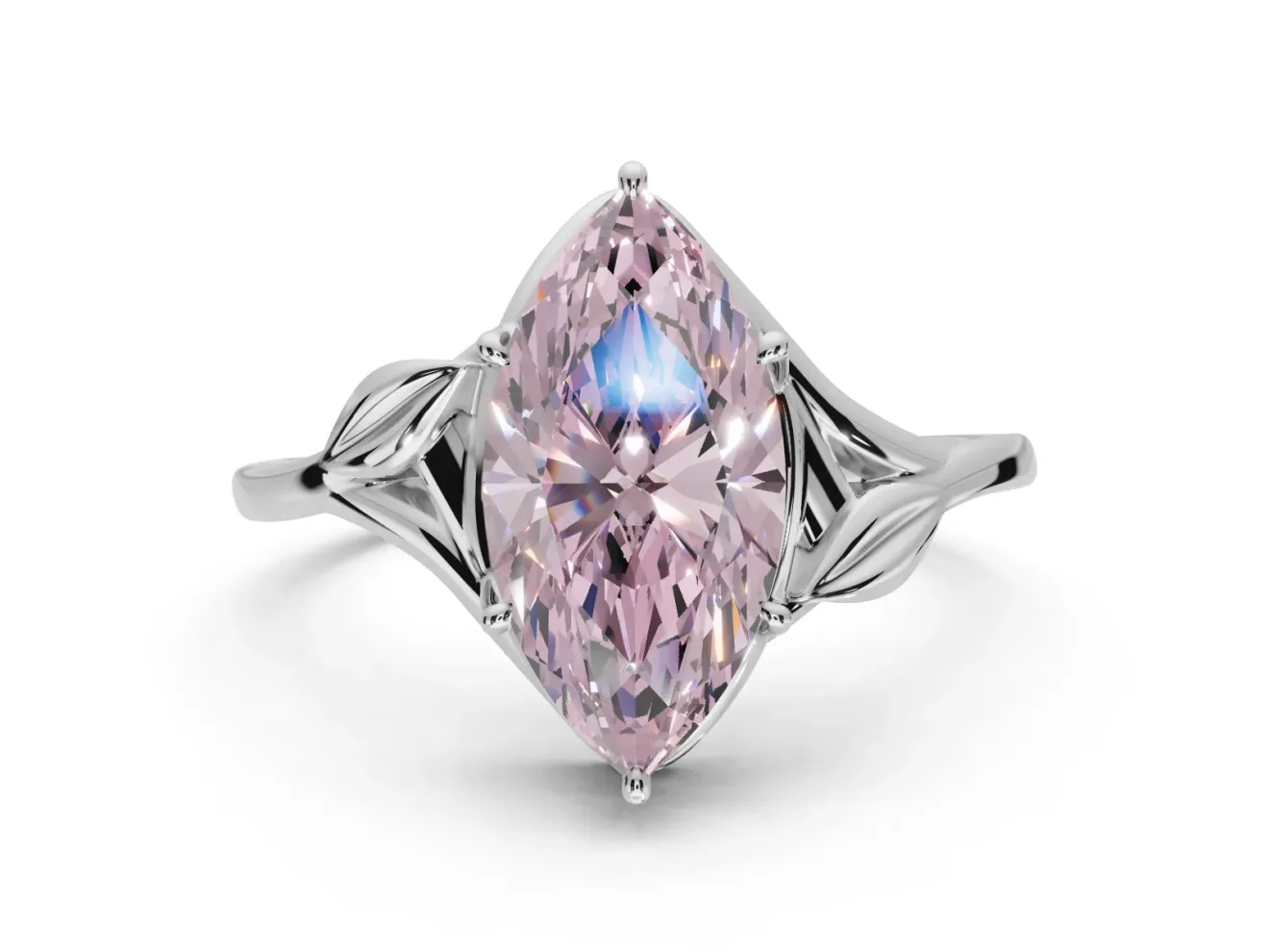 Marquise Leaf Bypass Solitaire Engagement Ring Setting for a Fancy Pink Lab-Grown Diamond | Sterling Silver