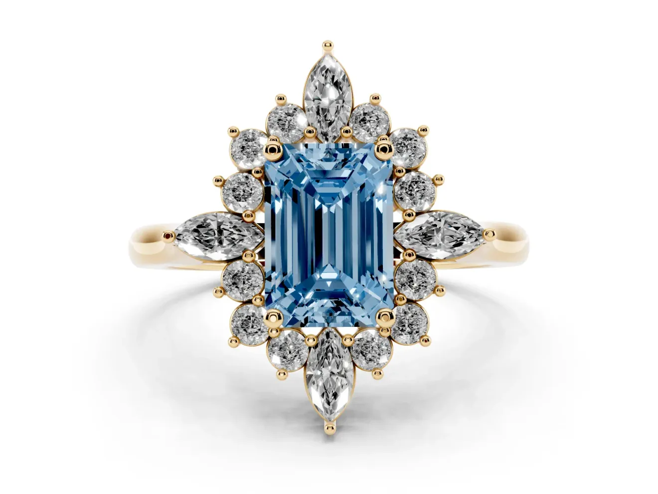 Emerald Cut Engagement Ring Setting for a Fancy Blue Lab-Grown Diamond | Yellow Gold - Design NV-24790