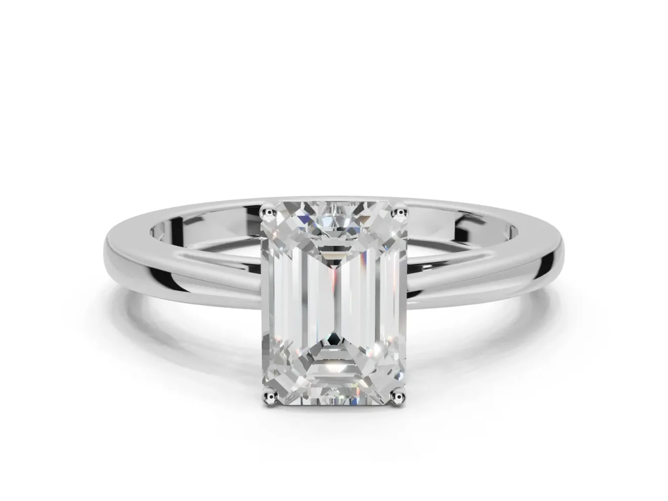 Emerald Cut Cathedral Solitaire Engagement Ring Setting | Open Shoulders | Sterling Silver