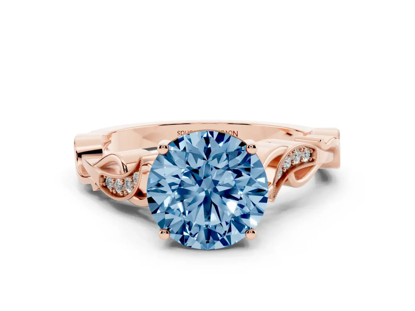 Round Vine Engagement Ring Setting for a Fancy Blue Lab-Grown Diamond | Rose Gold