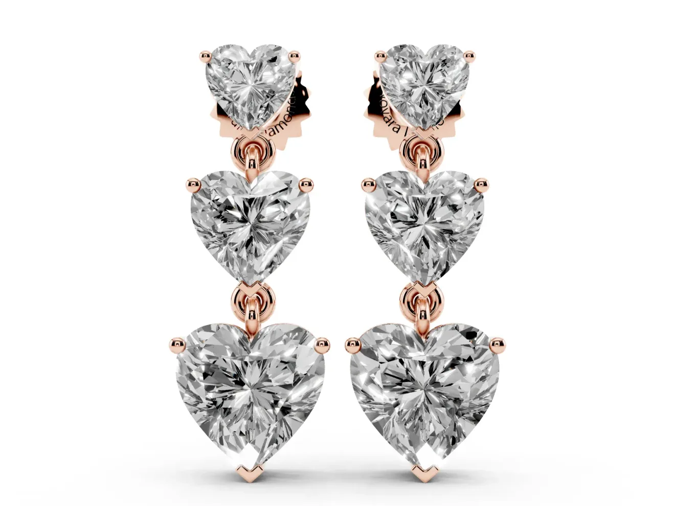 Heart Lab-Grown Diamond Graduated Triple Drop Earrings | Linked Hearts | Rose Gold