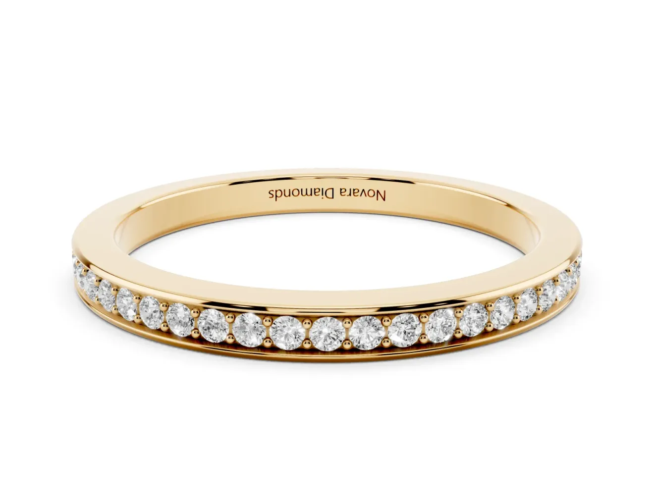 Round Lab-Grown Diamond Low Profile Pavé Wedding Band | Three-Quarter Eternity | Yellow Gold