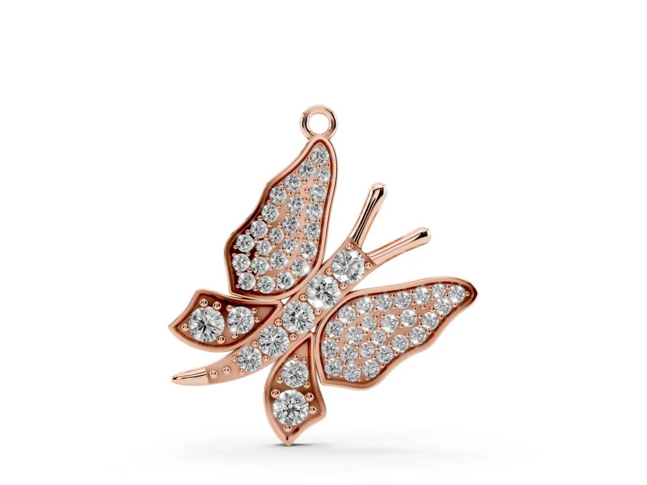 Round Lab-Grown Diamond Pavé Butterfly Pendant Necklace | Stone-Set Body | Rose Gold