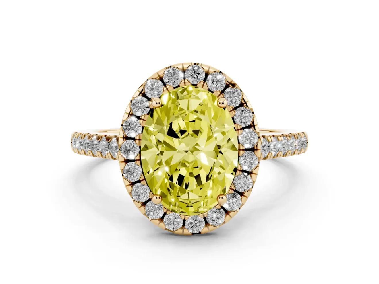 Oval Raised Halo Engagement Ring Setting for a Fancy Yellow Lab-Grown Diamond | Yellow Gold