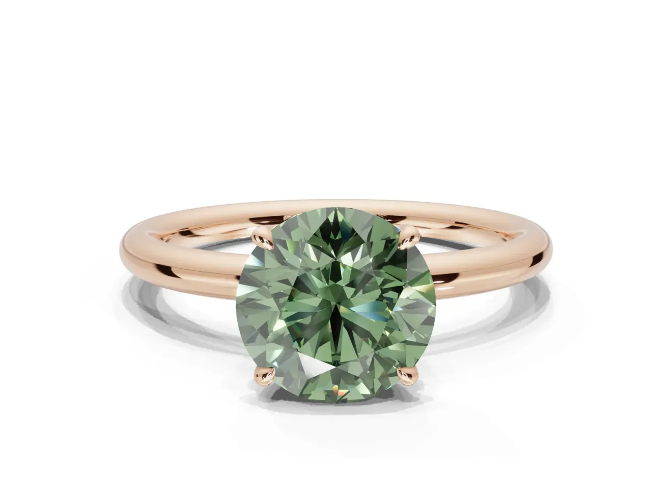 Round Hidden Halo Ring Setting for a Fancy Green Lab-Grown Diamond | Rose Gold