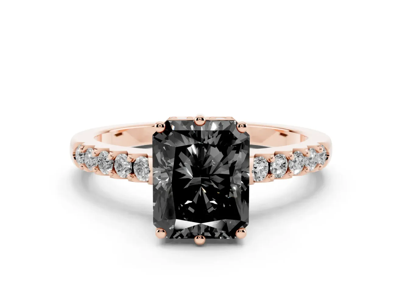 Radiant Cut Hidden Halo Engagement Ring Setting for a Black Center | Rose Gold