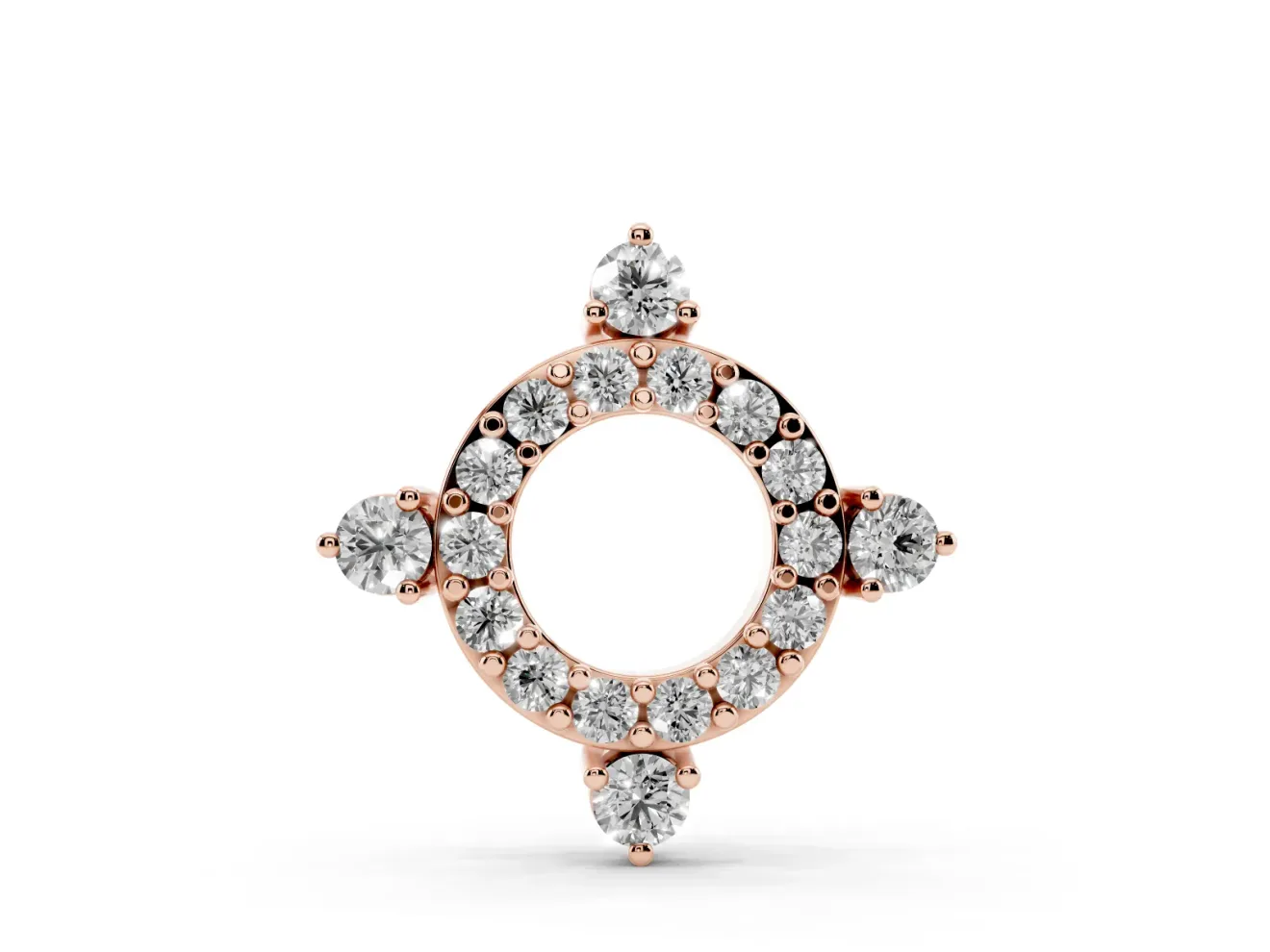 Round Lab-Grown Diamond Pavé Open Circle Pendant Necklace | Compass Accents | Rose Gold