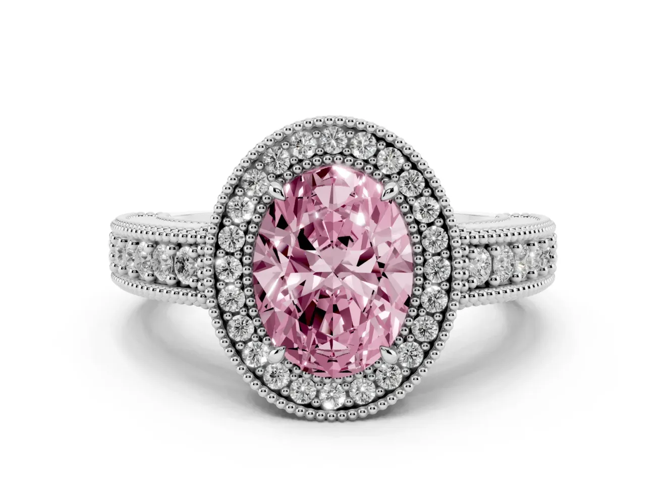Oval Halo Engagement Ring Setting for a Fancy Pink Lab-Grown Diamond | Sterling Silver