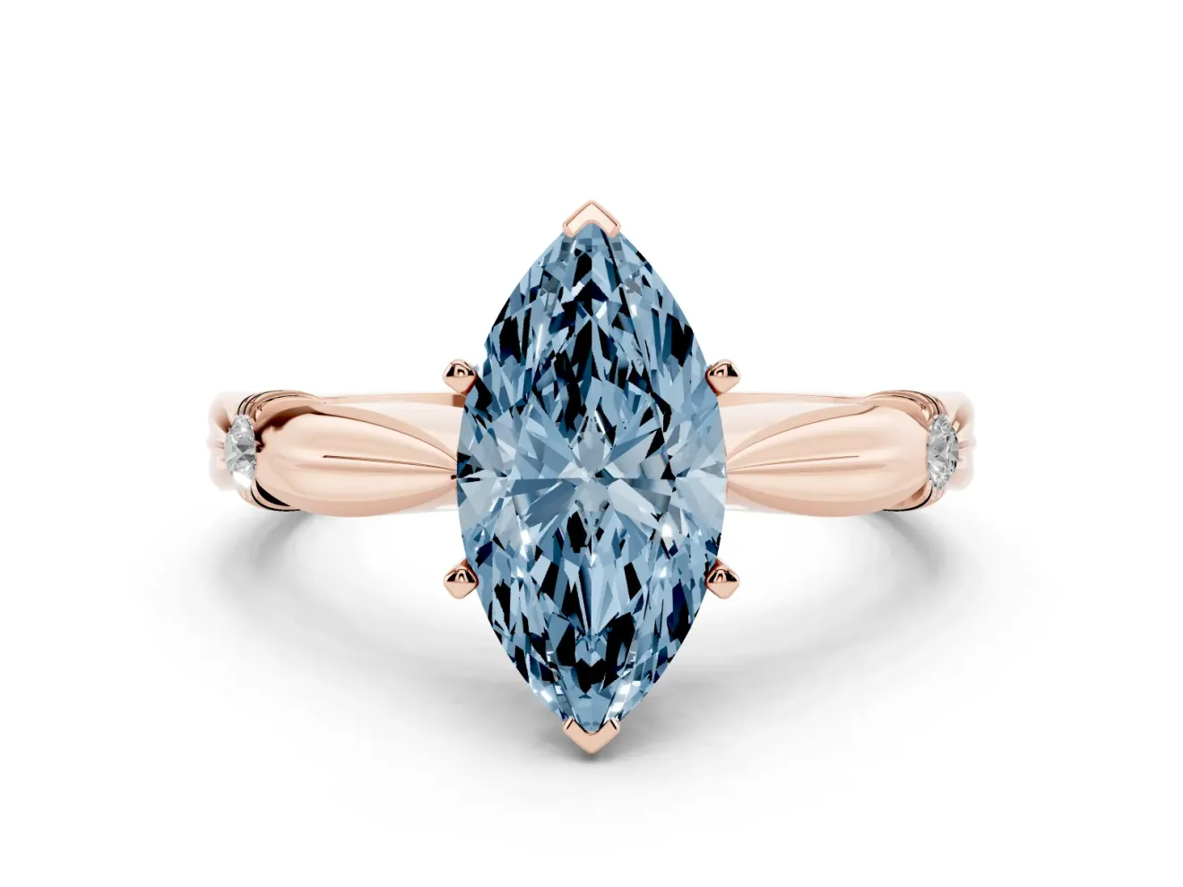 Marquise Floral Solitaire Engagement Ring Setting for a Fancy Blue Lab-Grown Diamond | Rose Gold