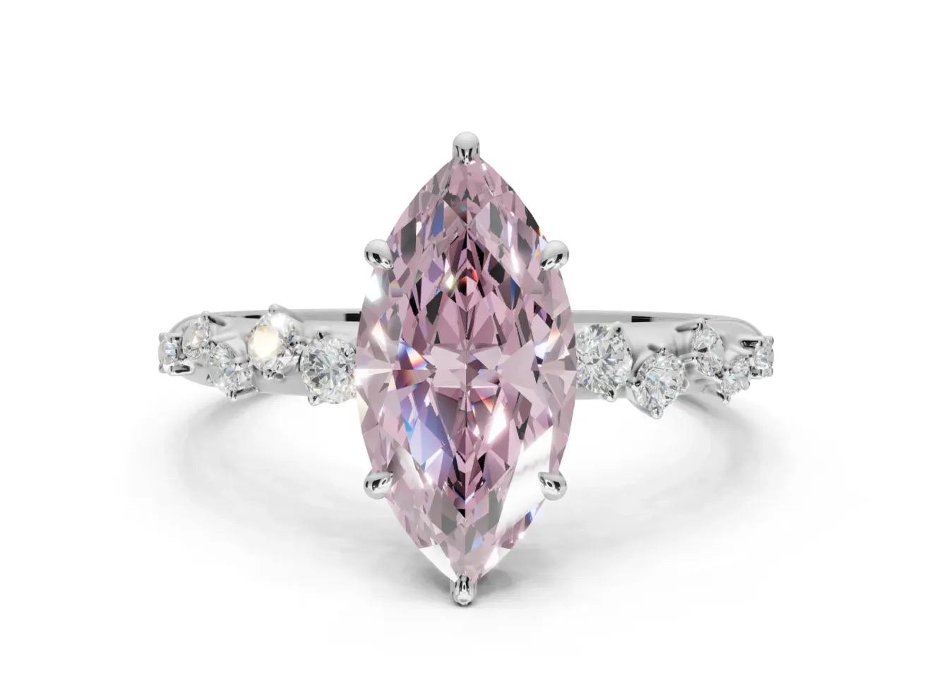 Marquise Graduated Solitaire Engagement Ring Setting for a Fancy Pink Lab-Grown Diamond | Sterling Silver