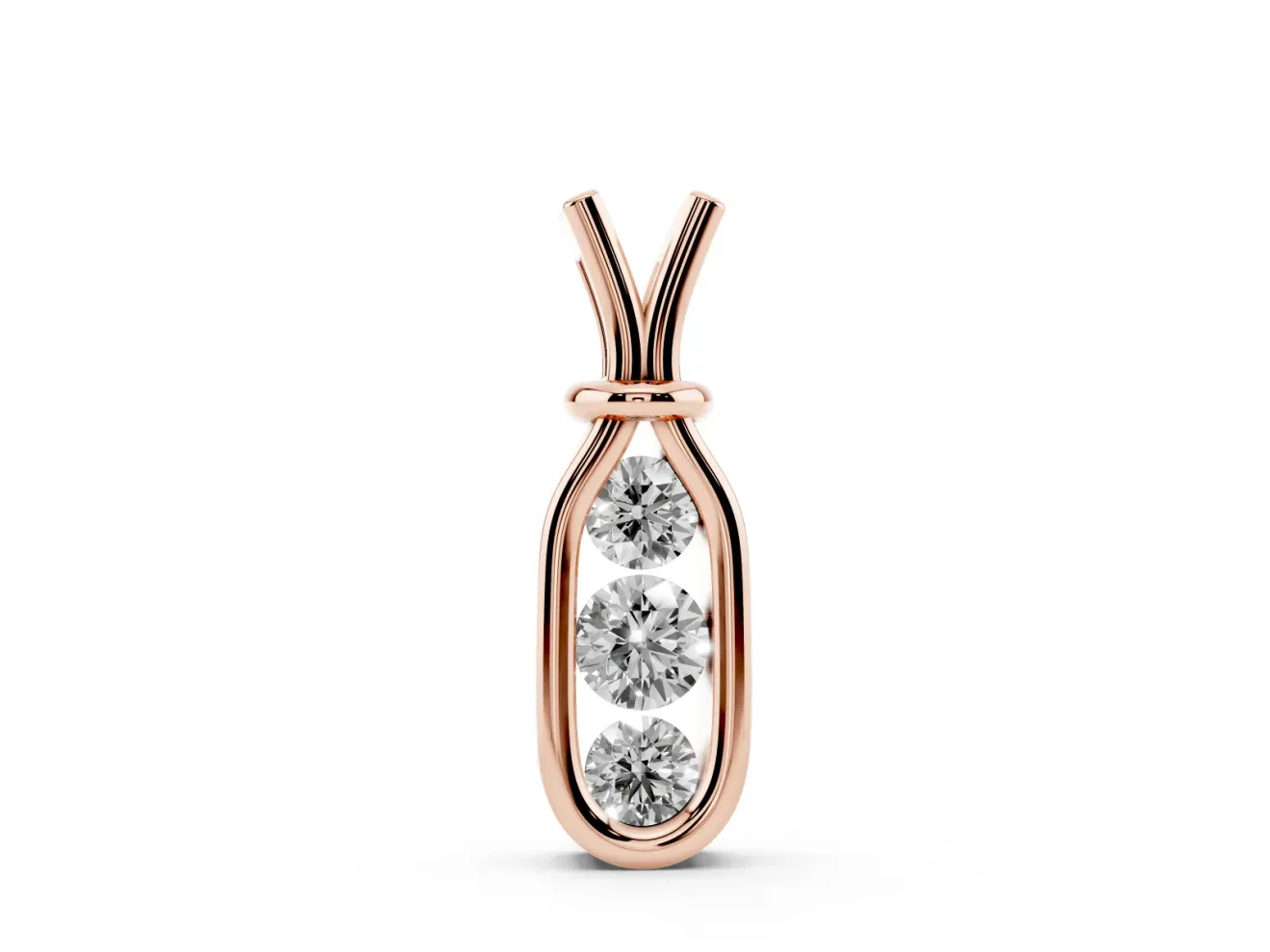 Round Lab-Grown Diamond Three-Stone Open Loop Pendant Necklace | V-Shaped Bail | Rose Gold