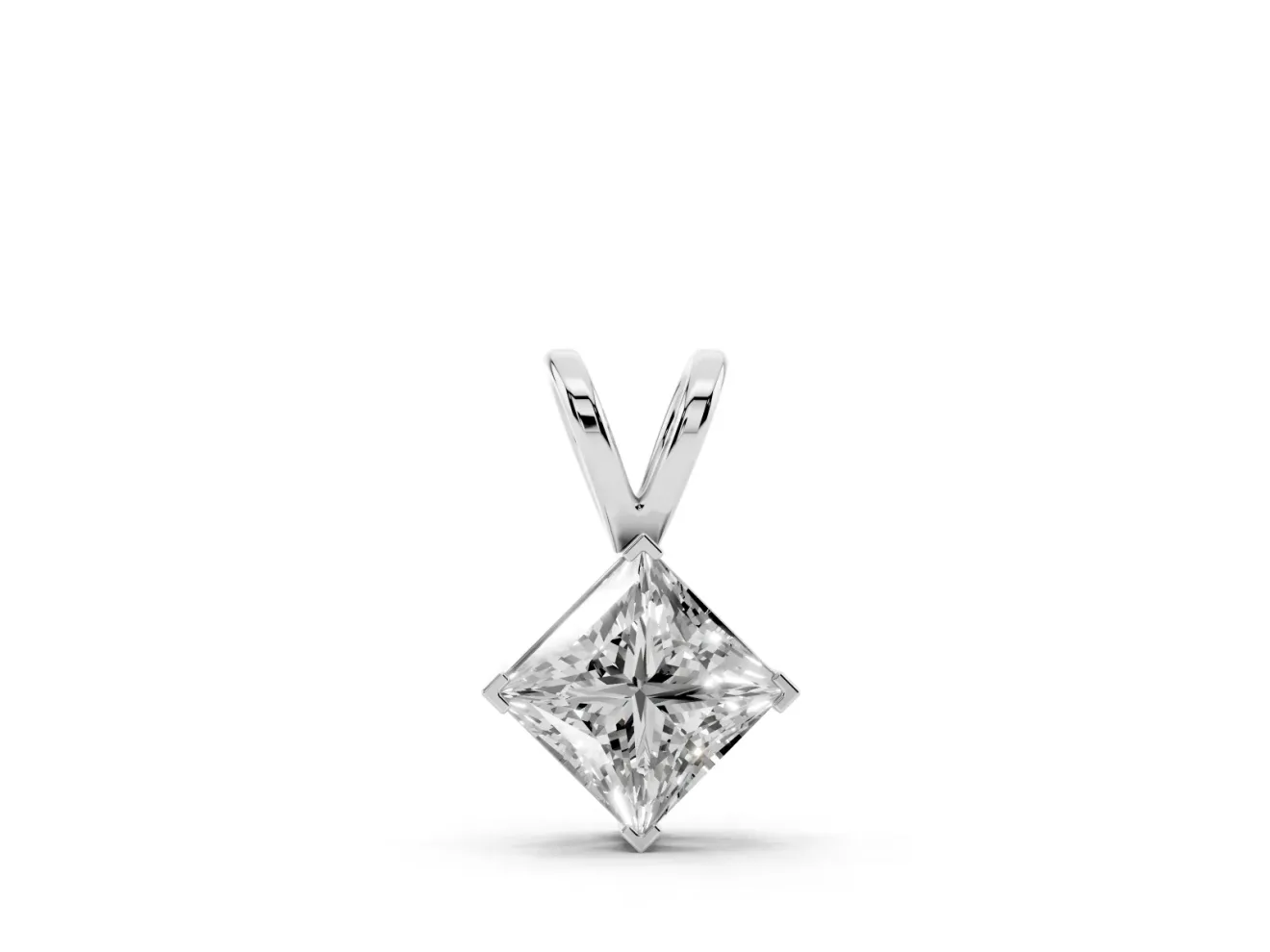 Princess Cut Lab-Grown Diamond Solitaire Pendant Necklace | Split Bail | White Gold