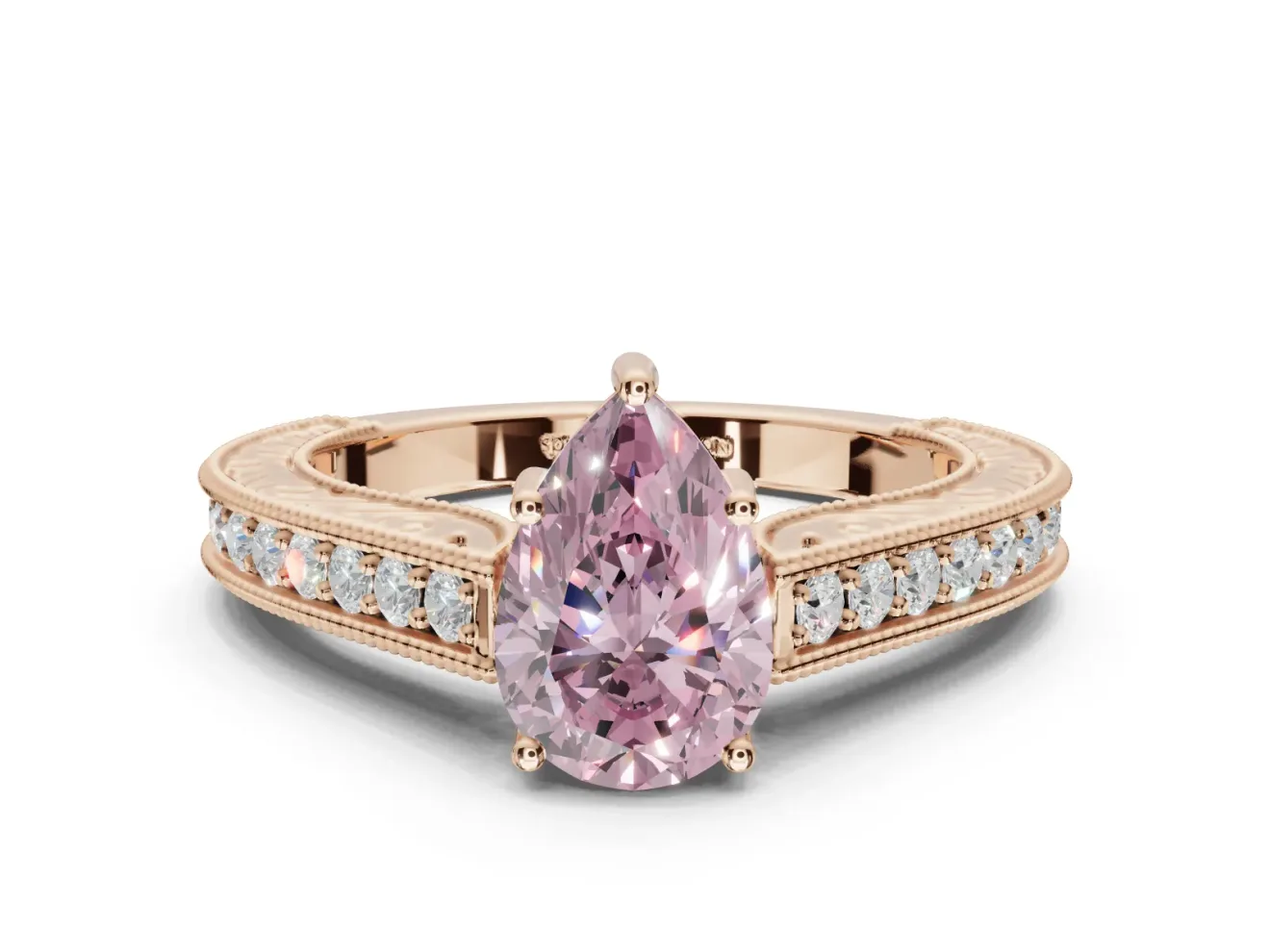 Pear-Shaped Vintage Engagement Ring Setting for a Fancy Pink Lab-Grown Diamond | Rose Gold - Design NV-24644